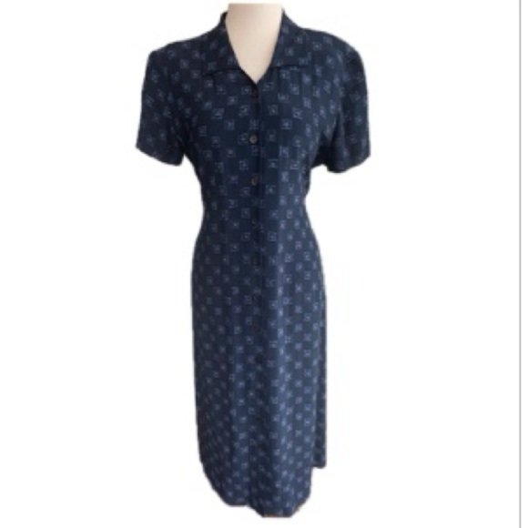 Talbots Navy Blue Collared Short Sleeve Button-down Midi Dress, Size 12P - Picture 1 of 8